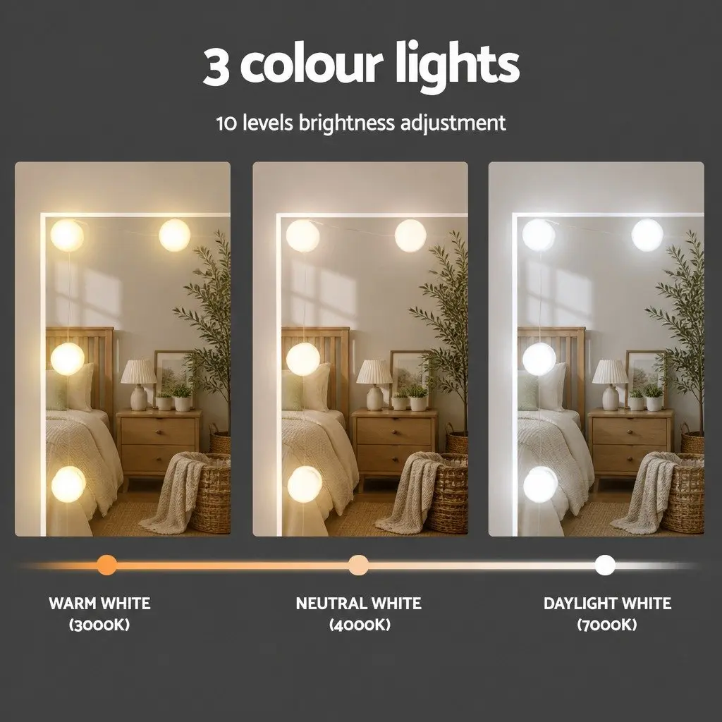 Dressing Table Vanity Set LED Mirror Stool White 105cm for Makeup Application and Grooming