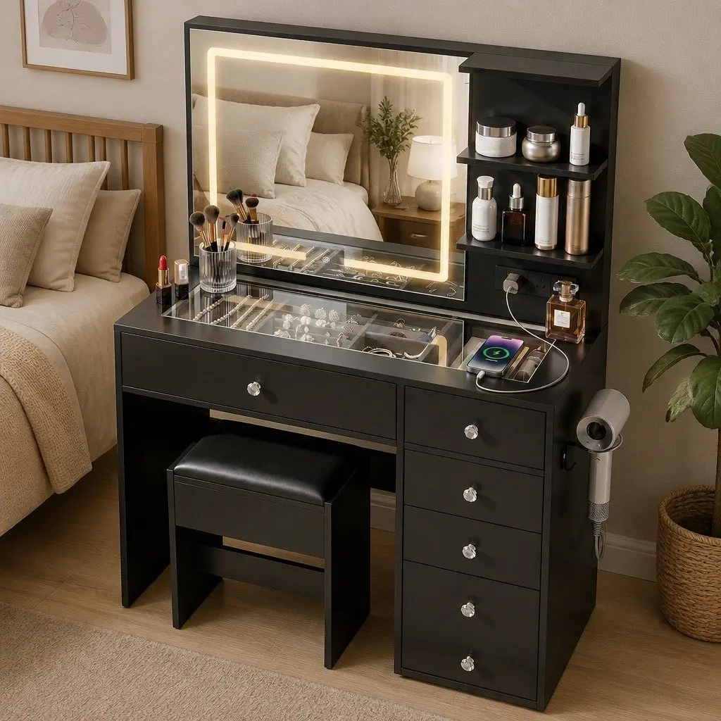 Dressing Vanity Desk with Stool for Makeup Enthusiasts