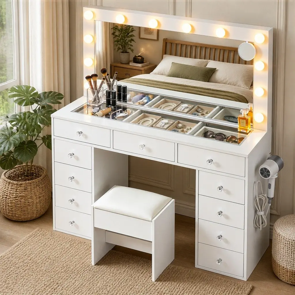 Dressing Vanity Desk with LED Mirror for Comfort and Style