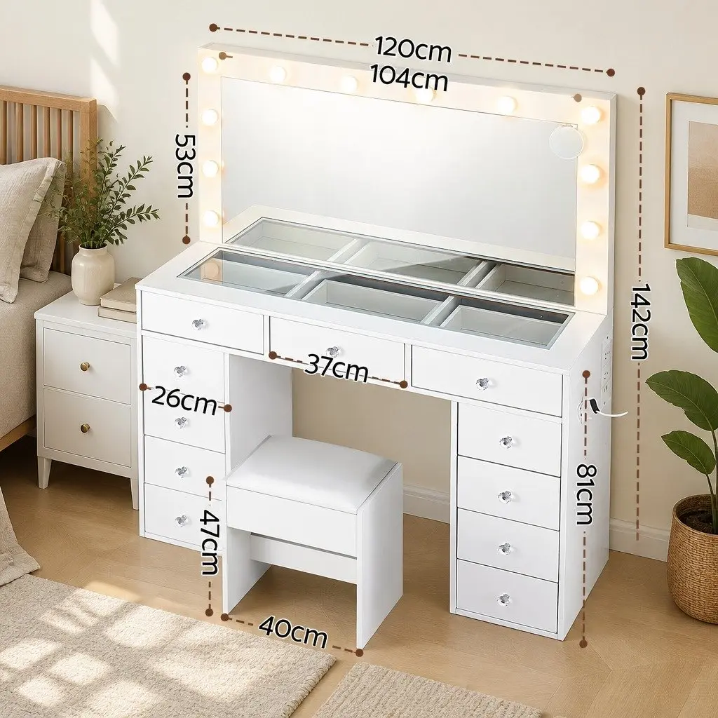 Dressing Table Vanity Desk Makeup Station with LED Mirror 120cm White