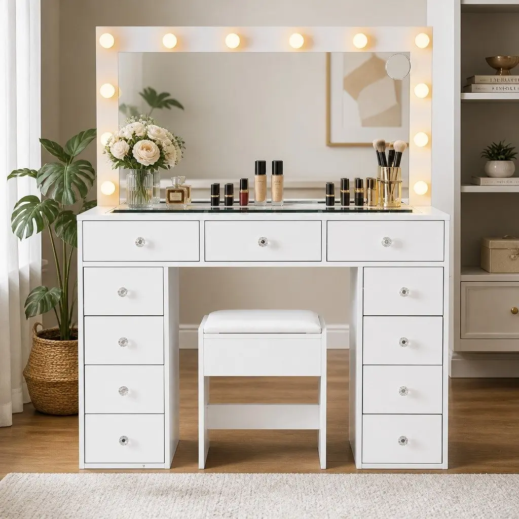 Dressing Table Vanity Desk Makeup Station with LED Mirror 120cm White