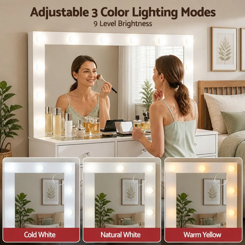 Dressing Table Vanity Desk Makeup Station with LED Mirror 120cm White