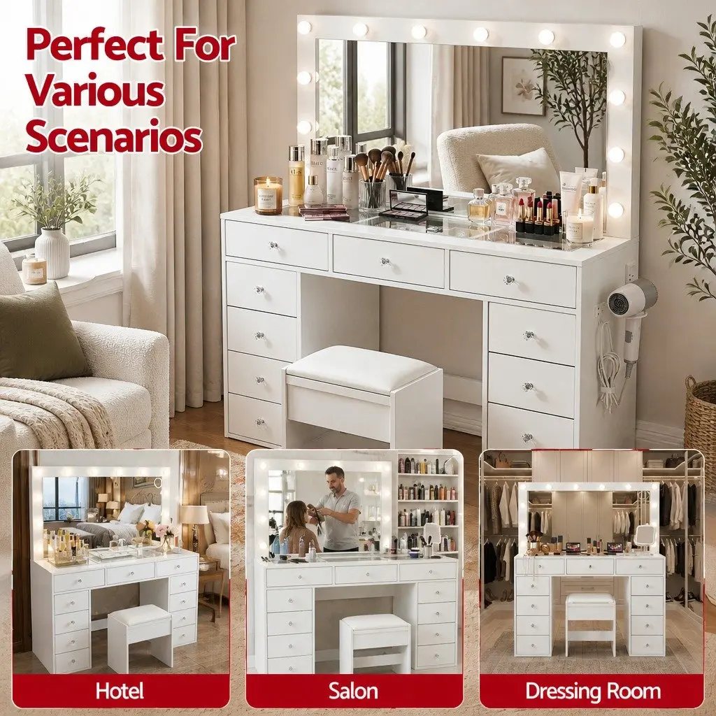 Dressing Table Vanity Desk Makeup Station with LED Mirror 120cm White