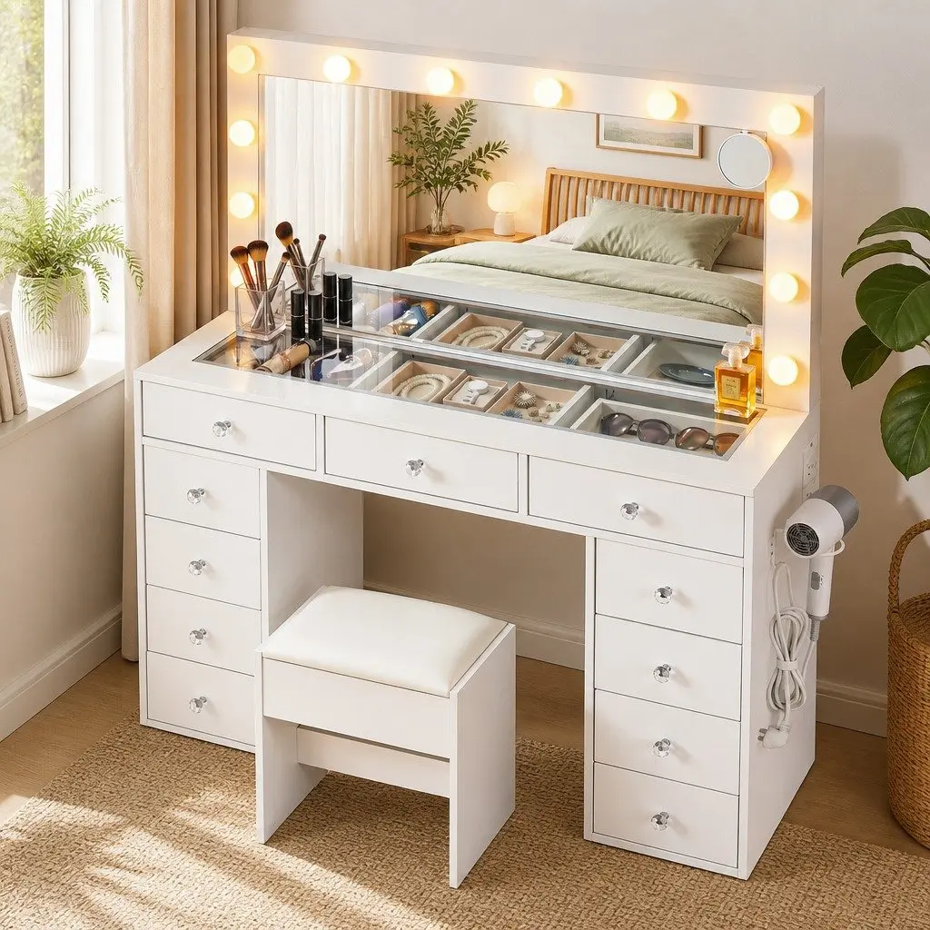 Dressing Table Vanity Desk Makeup Station with LED Mirror 120cm White