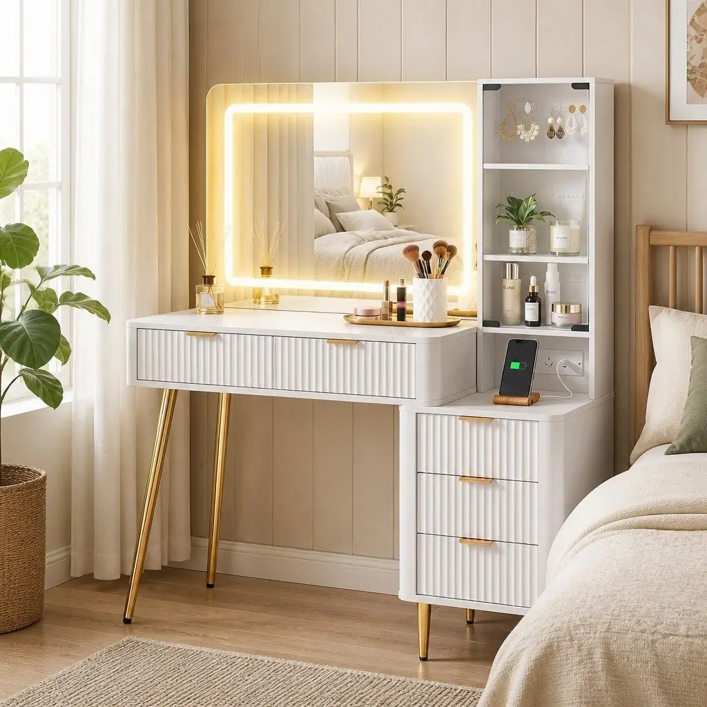 Dressing Table with LED Mirror in White