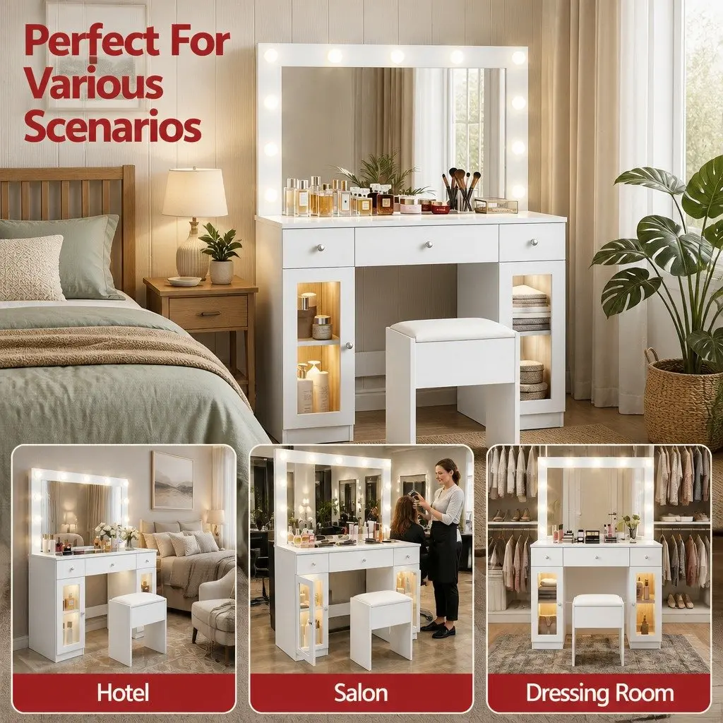 Dressing Table Vanity Desk Hollywood Mirror LED Bulbs RGB Light White