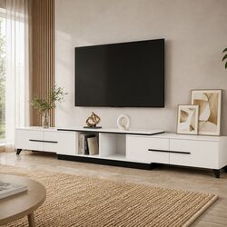 Reliable White Extendable TV Unit with Storage Drawers