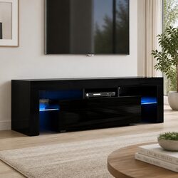 Reliable and Practical Black TV Entertainment Unit with LED