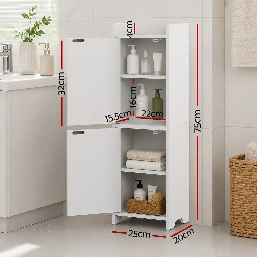 Bathroom Storage Cabinet 2-Tier Slim Toilet Organizer White Adjustable Shelves Set of 2