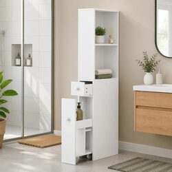Practical White Bathroom Cabinet with Drawer