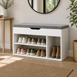 Shoe Rack Bench Cabinet Storage Hallway Entrance Furniture White Cushioned Seat