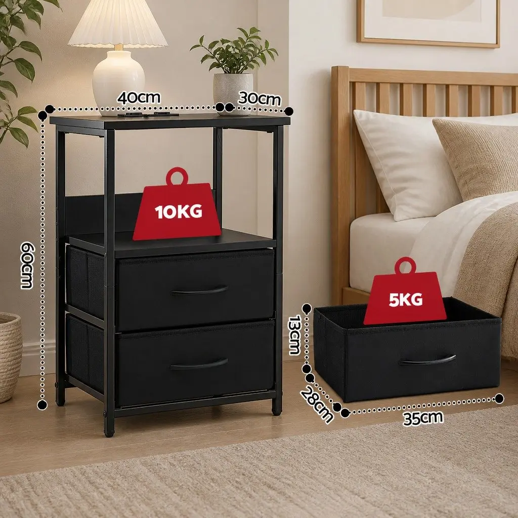 LED Nightstand with Charging Station and Storage