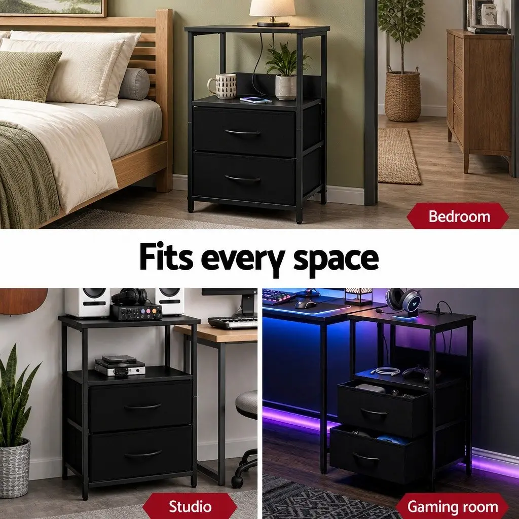 LED Nightstand with Charging Station and Storage