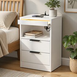 Reliable Bedside Table with LED and Charging Features