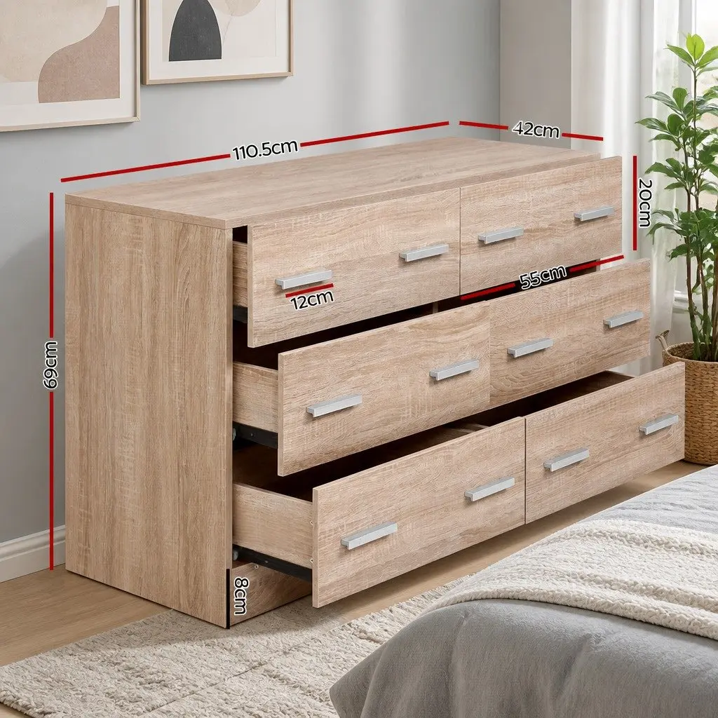 6 Drawer Chest of Drawers Bedroom Storage Furniture Pine Wood Lowboy Dresser