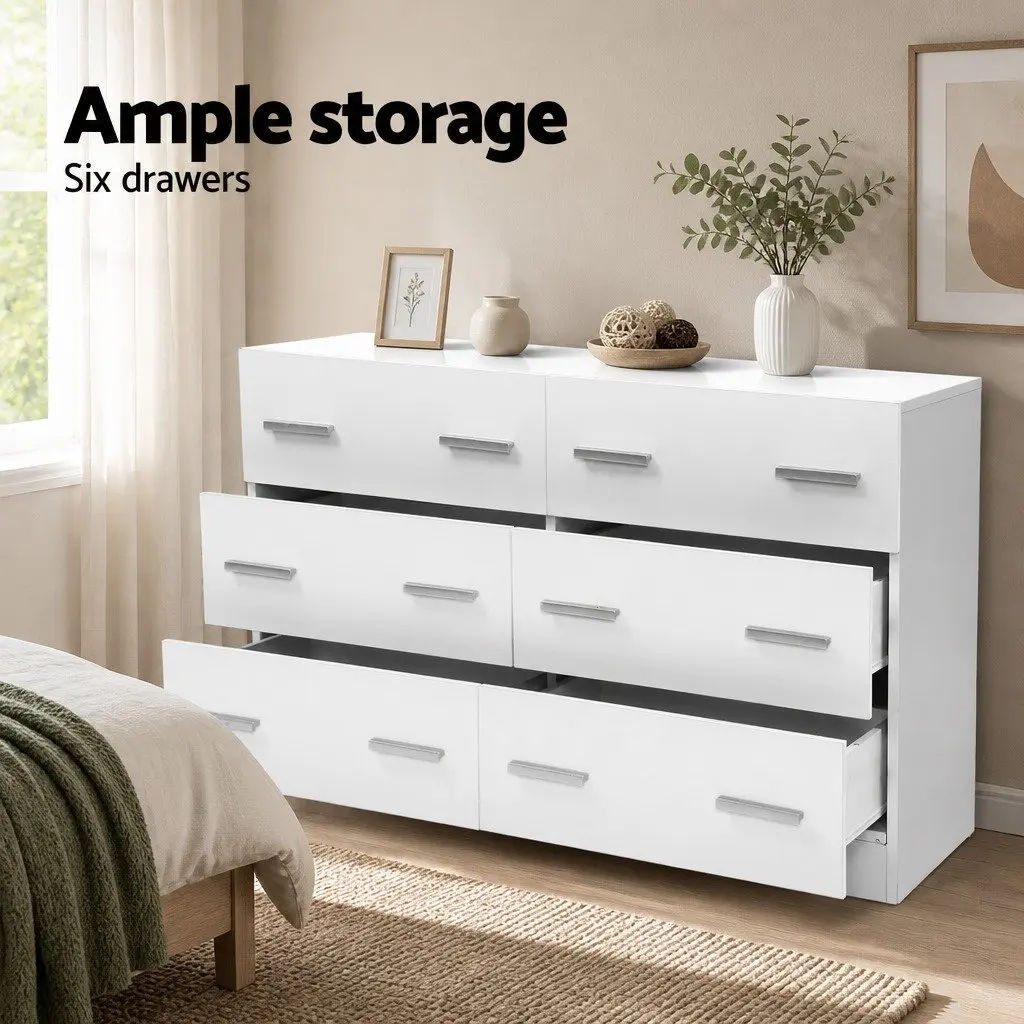 6 Drawer Chest of Drawers Bedroom Storage Cabinet White Lowboy Dresser Furniture