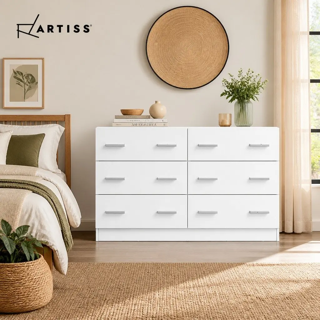 6 Drawer Chest of Drawers Bedroom Storage Cabinet White Lowboy Dresser Furniture