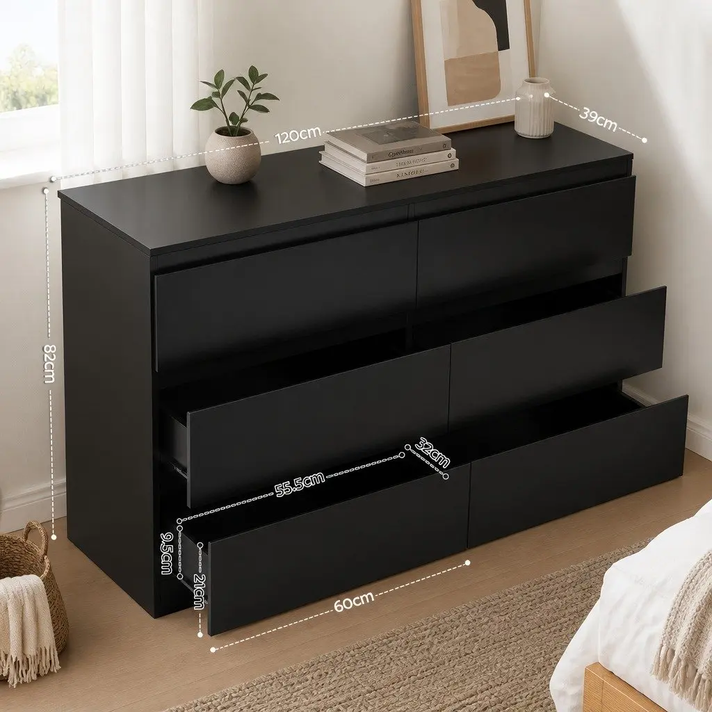 Black 6 Drawer Chest with Ample Storage