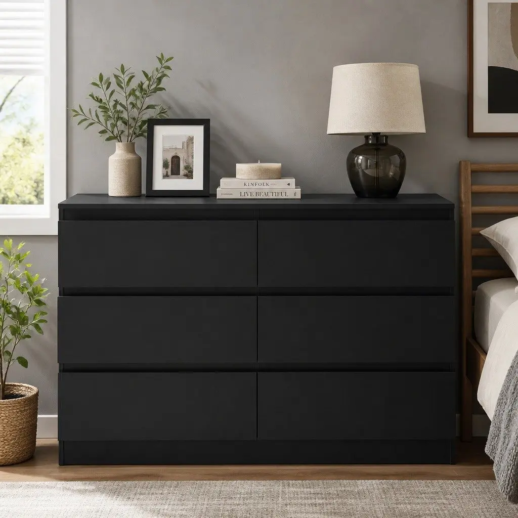Black 6 Drawer Chest with Ample Storage