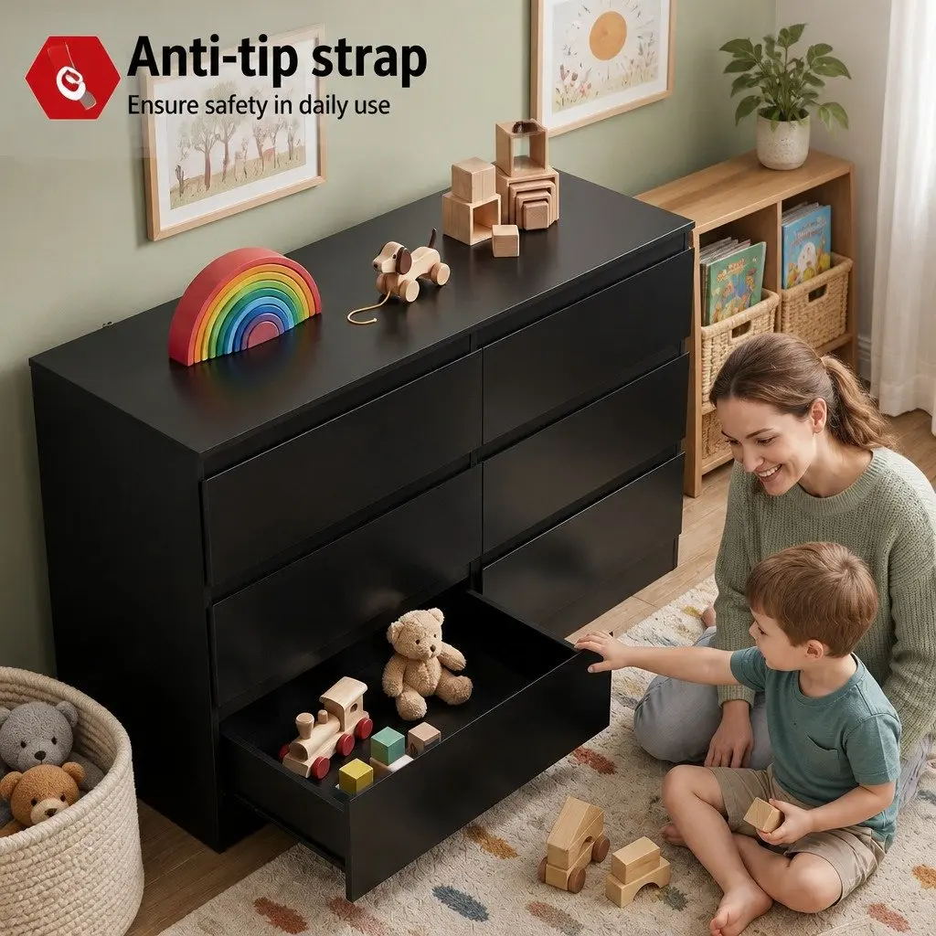Black 6 Drawer Chest with Ample Storage