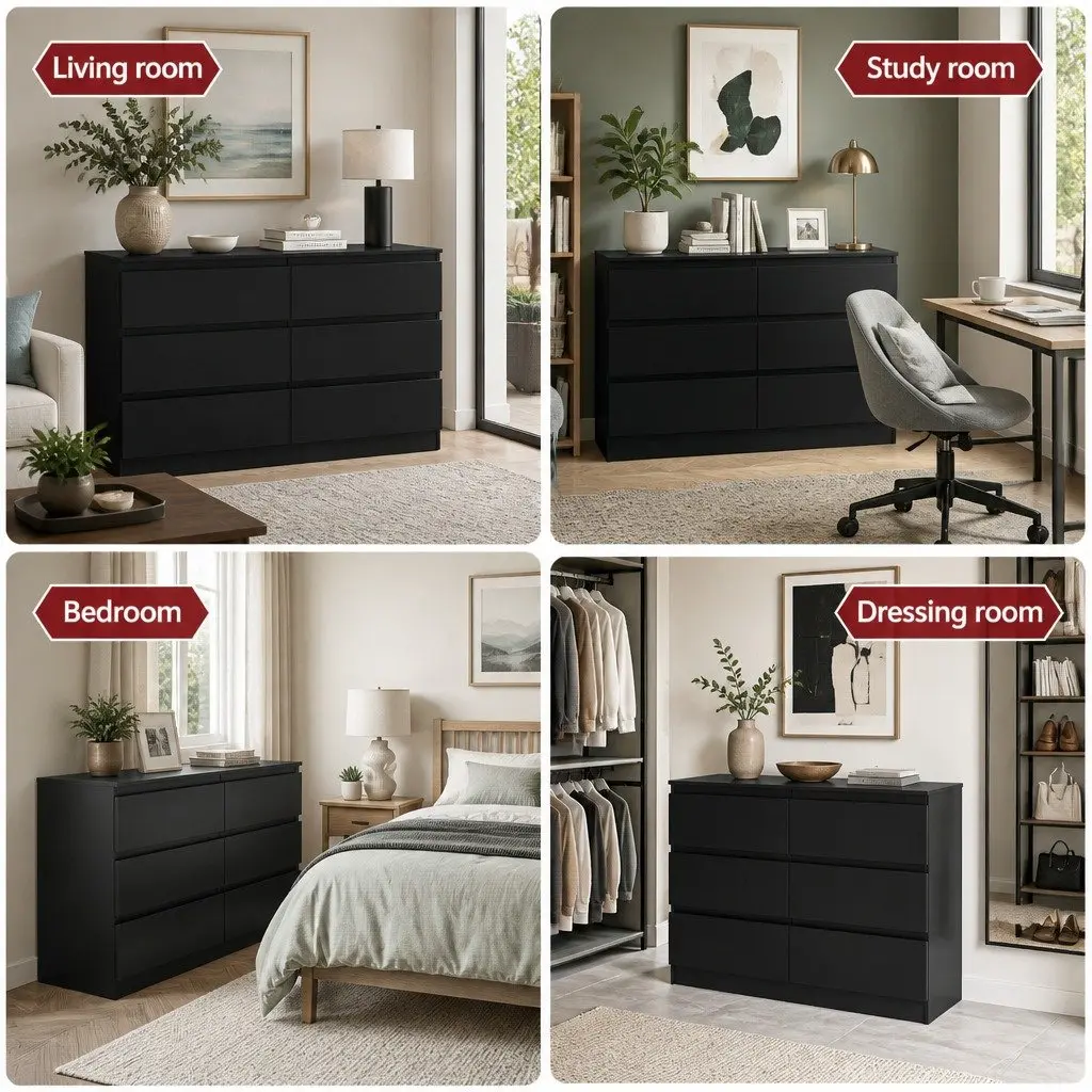 Black 6 Drawer Chest with Ample Storage