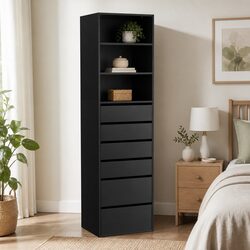 6 Drawer Chest Tallboy Cabinet Storage Bedroom Furniture Modern Handle-Free