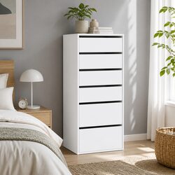6 Drawer Chest of Drawers White Tallboy Dresser Storage Cabinet Bedroom
