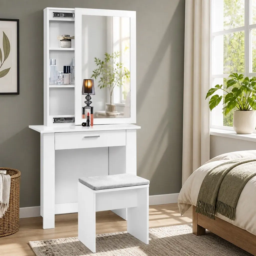 White Dressing Table Set with Comfort and Storage