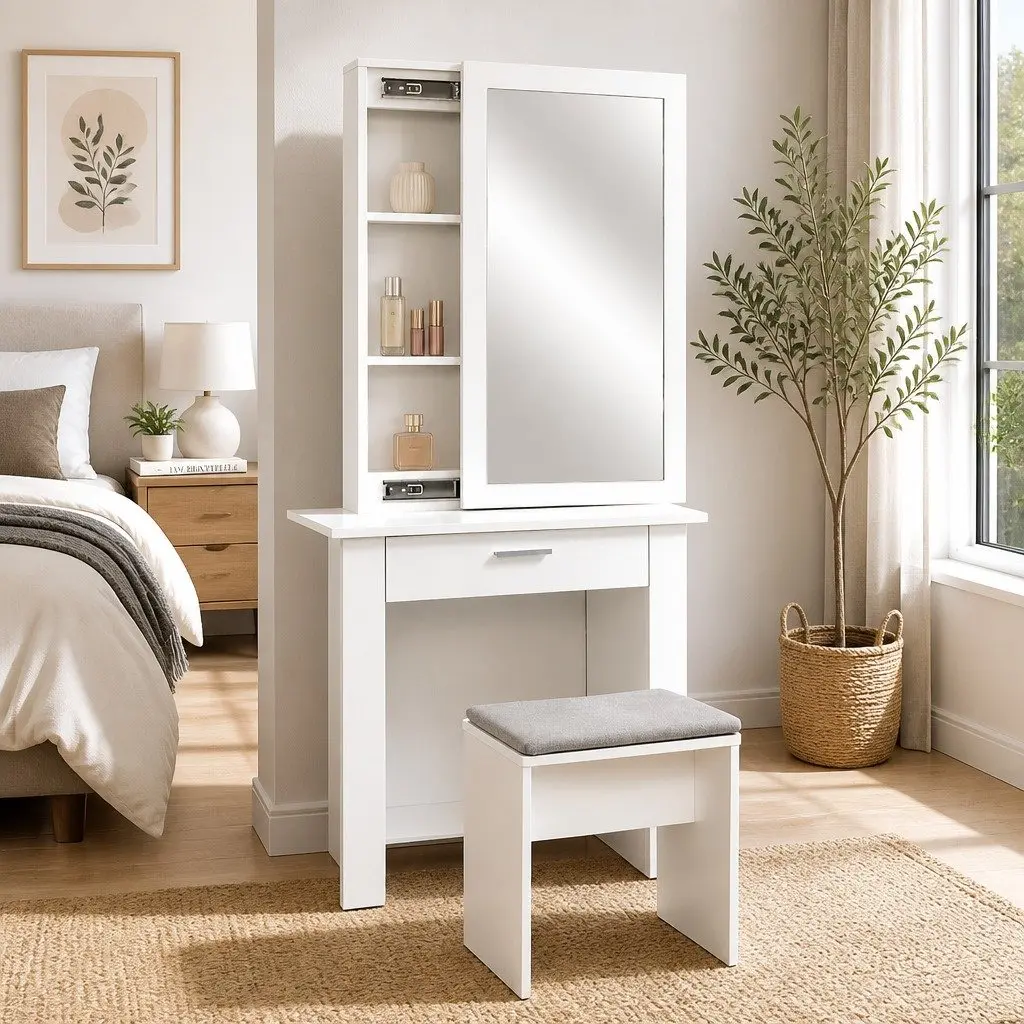 White Dressing Table Set with Comfort and Storage