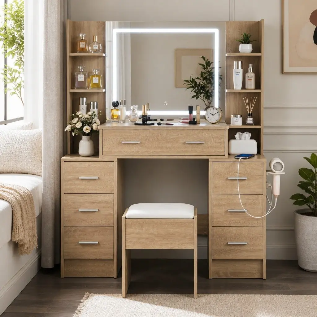 Dressing Table with Comprehensive Storage Solutions