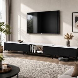 Extendable TV Cabinet Entertainment Unit Stand 4 Storage Drawers Black White