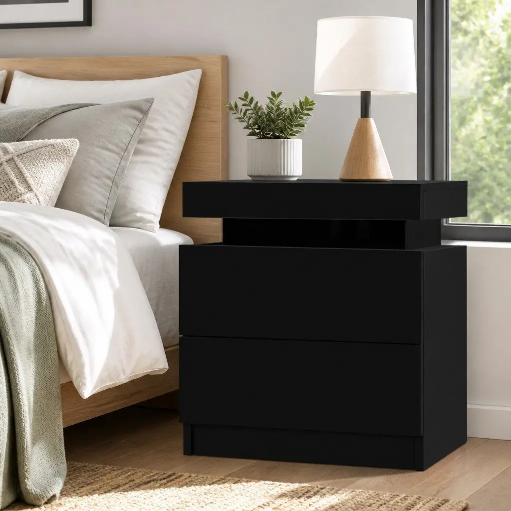 Black Bedside Table with Storage Solutions