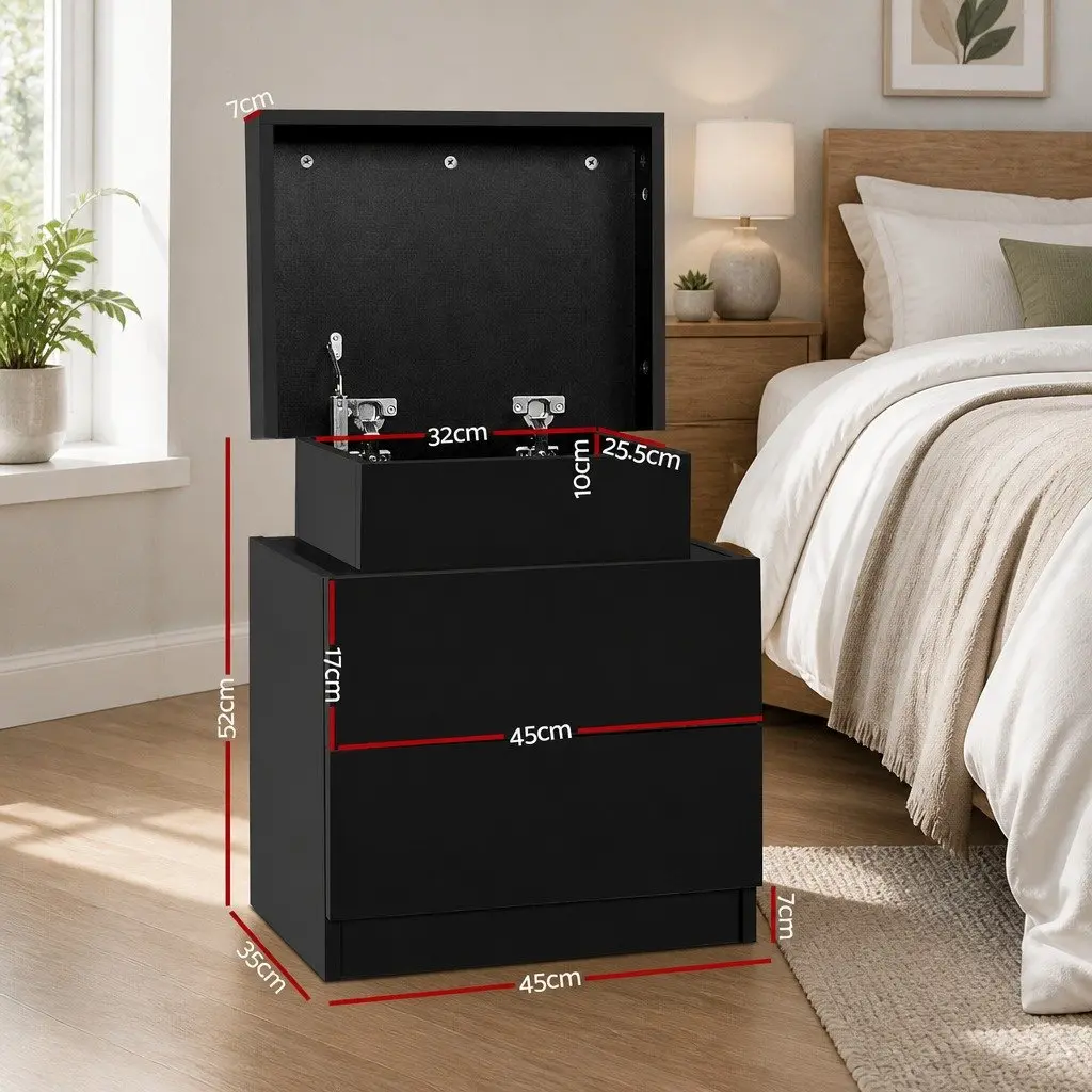 Black Bedside Table with Storage Solutions