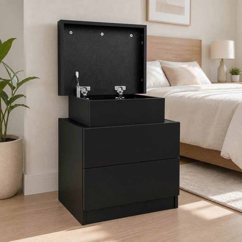 Black Bedside Table with Storage Solutions