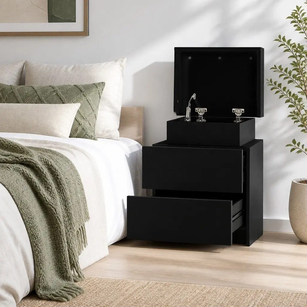 Black Bedside Table with Storage Solutions