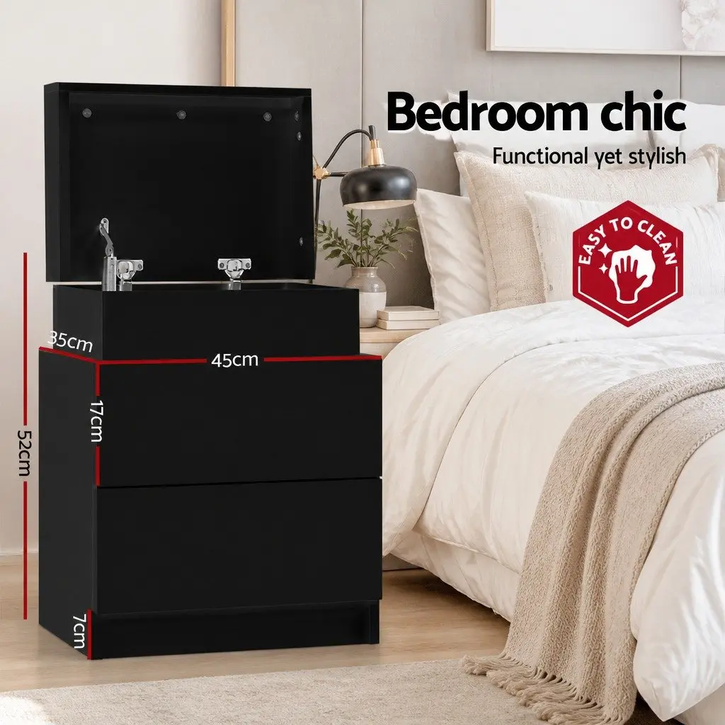Black Bedside Table with Storage Solutions