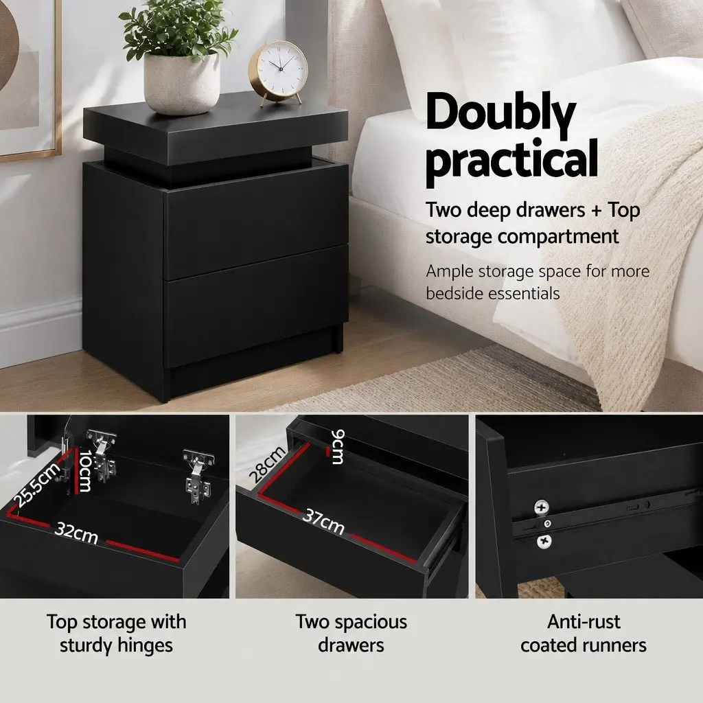 Black Bedside Table with Storage Solutions