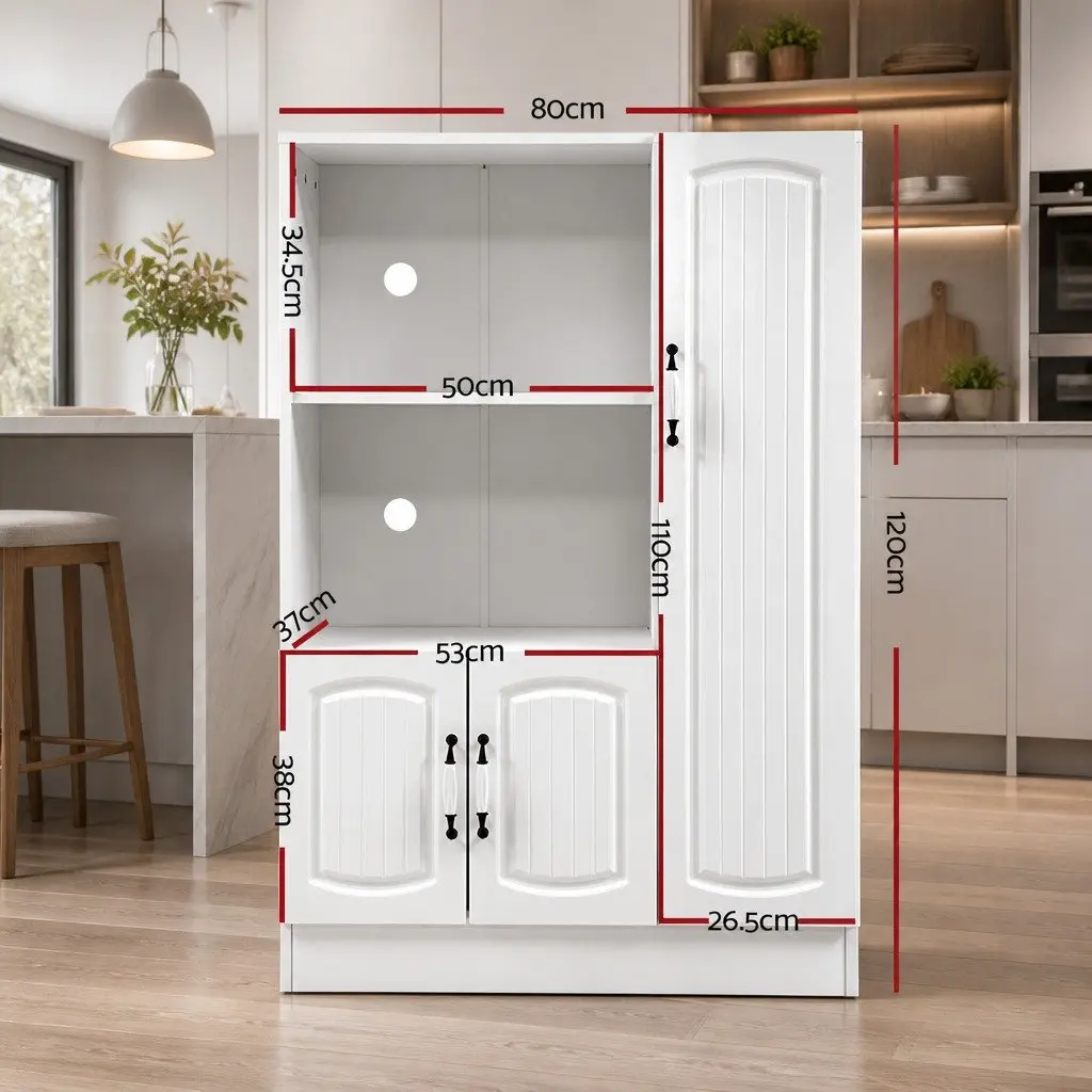 Buffet Sideboard Cabinet Storage Display Shelves White 80cm W x 38.5cm D x 120cm H