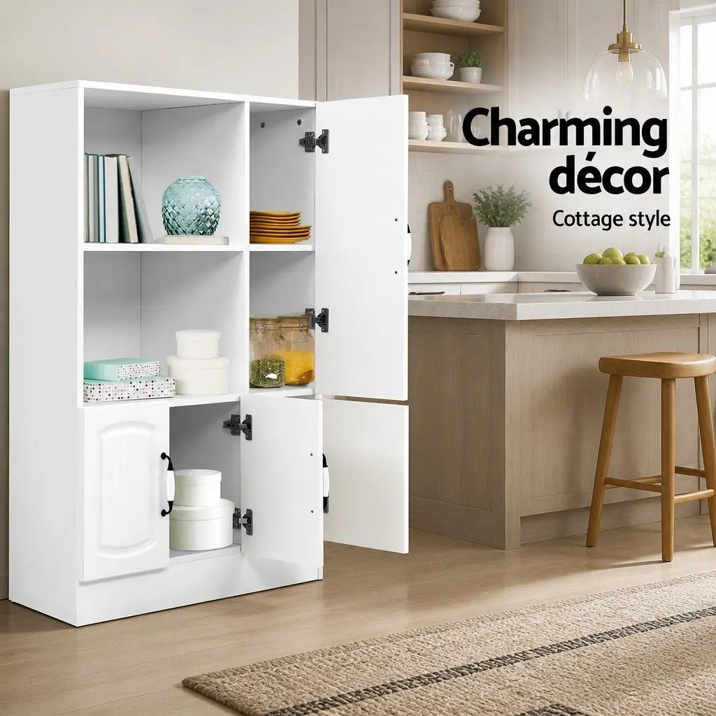 Buffet Sideboard Cabinet Storage Display Shelves White 80cm W x 38.5cm D x 120cm H