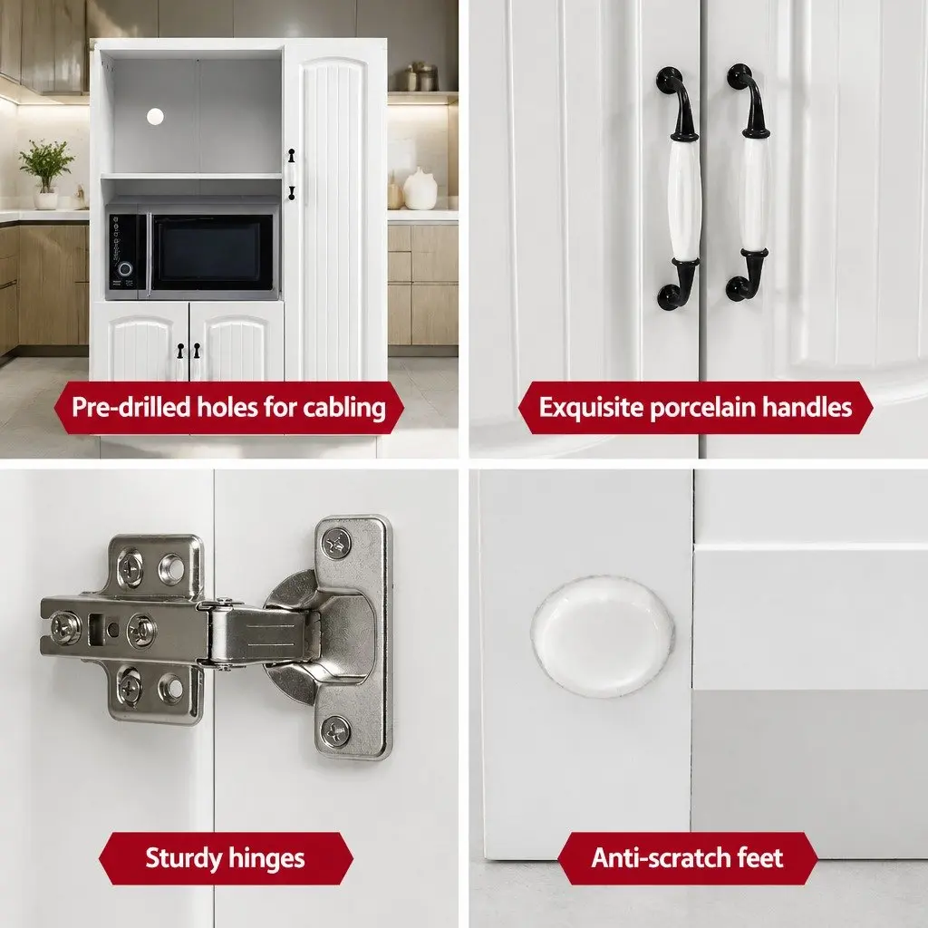 Buffet Sideboard Cabinet Storage Display Shelves White 80cm W x 38.5cm D x 120cm H