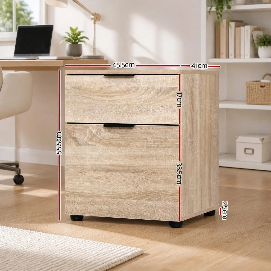 Filing Cabinet 2 Drawer Office Storage Organiser Beige 45.5cm W x 41cm D x 55.5cm H