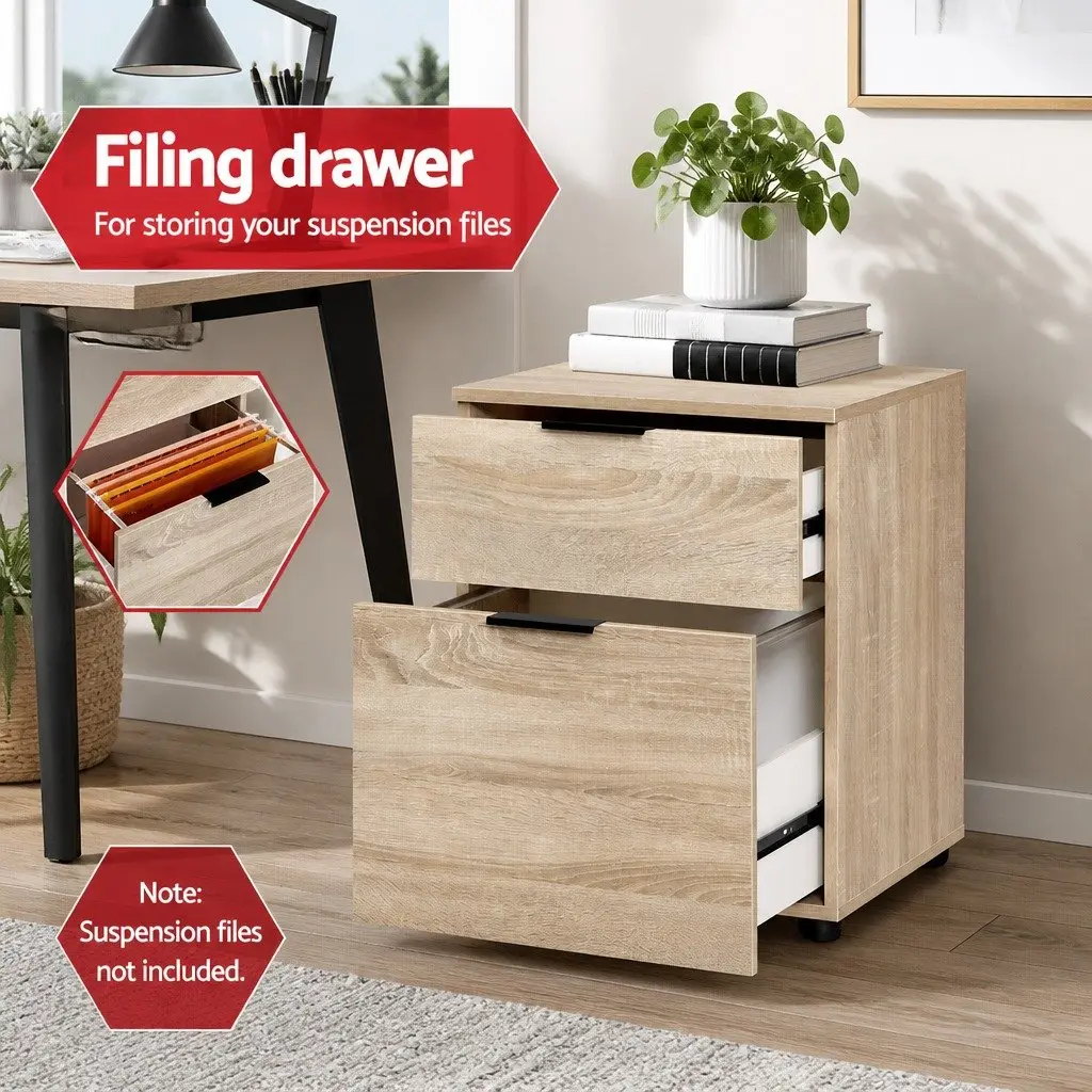 Filing Cabinet 2 Drawer Office Storage Organiser Beige 45.5cm W x 41cm D x 55.5cm H