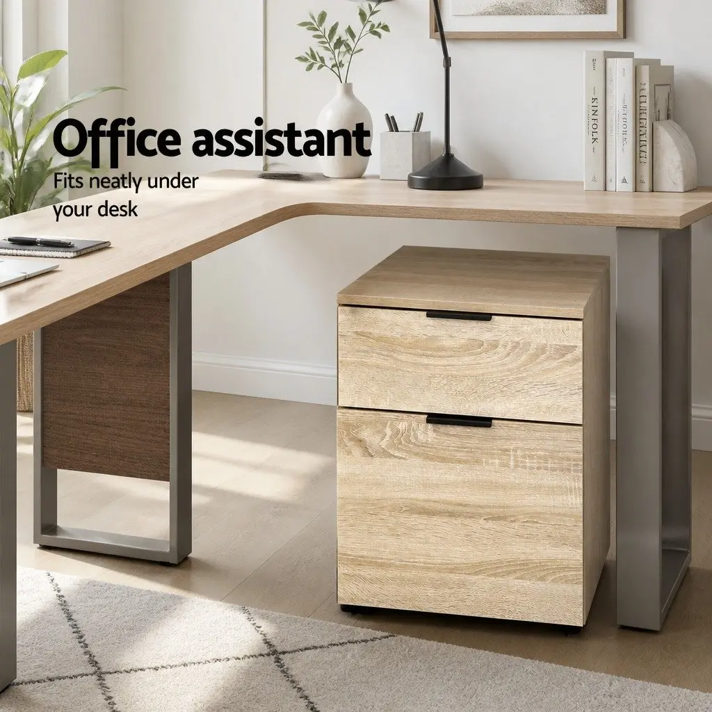 Filing Cabinet 2 Drawer Office Storage Organiser Beige 45.5cm W x 41cm D x 55.5cm H