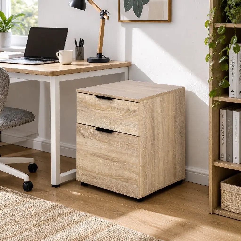 Filing Cabinet 2 Drawer Office Storage Organiser Beige 45.5cm W x 41cm D x 55.5cm H