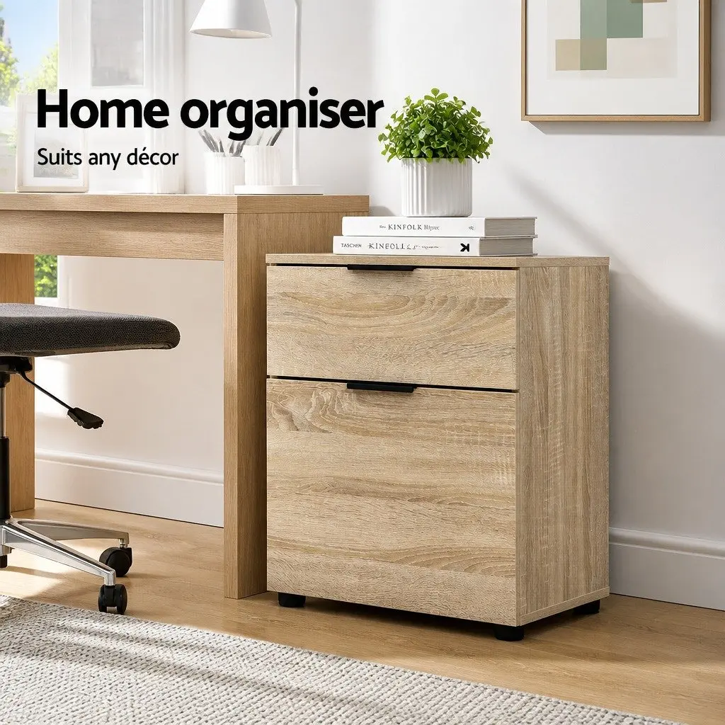 Filing Cabinet 2 Drawer Office Storage Organiser Beige 45.5cm W x 41cm D x 55.5cm H