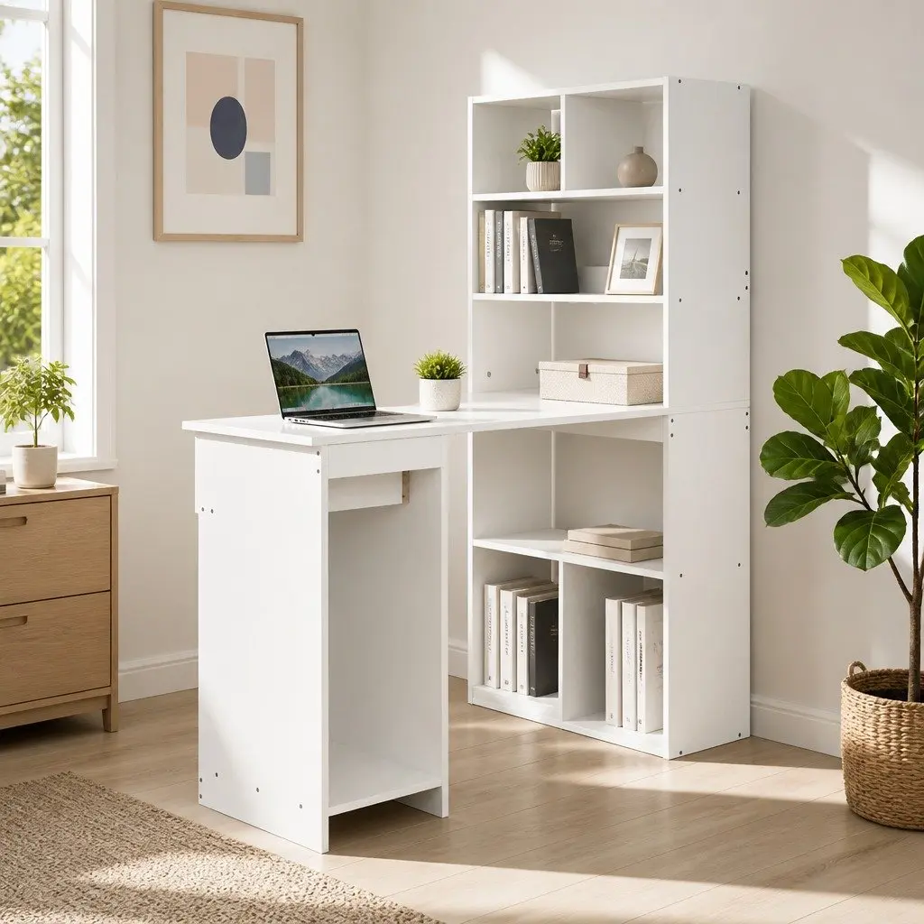 Computer Desk with Bookshelf Storage 120cm White