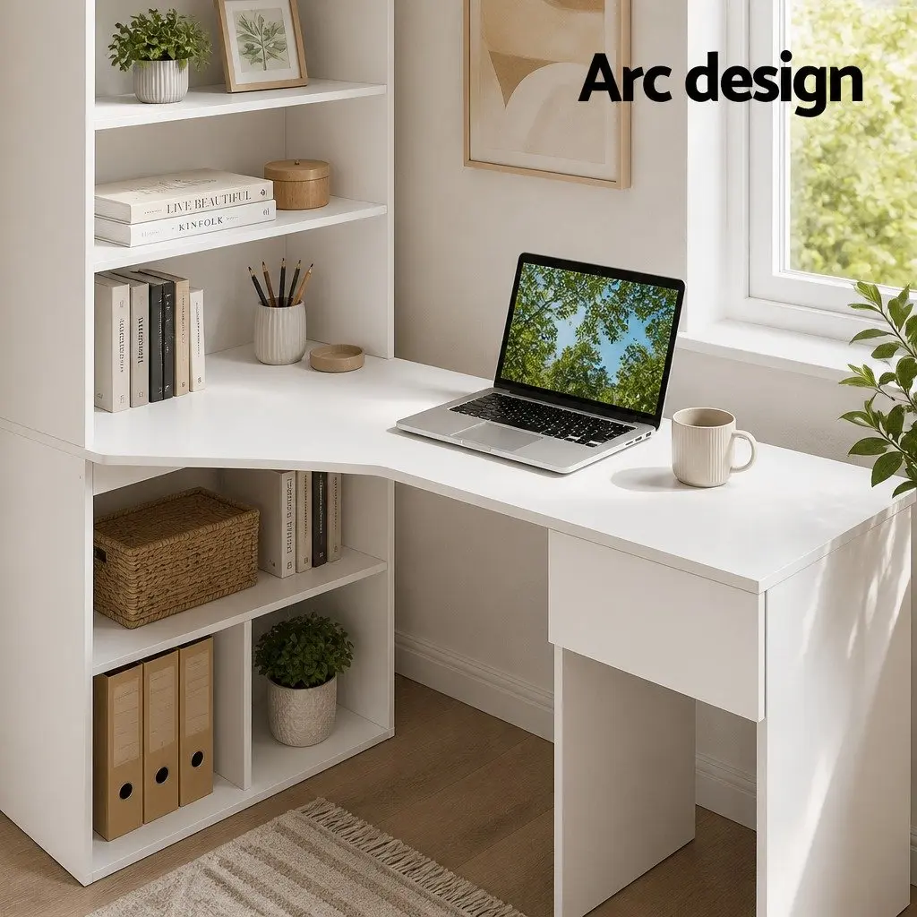 Computer Desk with Bookshelf Storage 120cm White