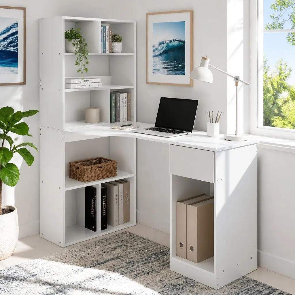 Computer Desk with Bookshelf Storage 120cm White