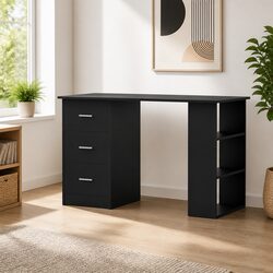 Computer Desk with Drawers and Shelves Black 120cm Office Storage Workstation