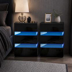 Warm and Functional Bedside Table with LED Lighting